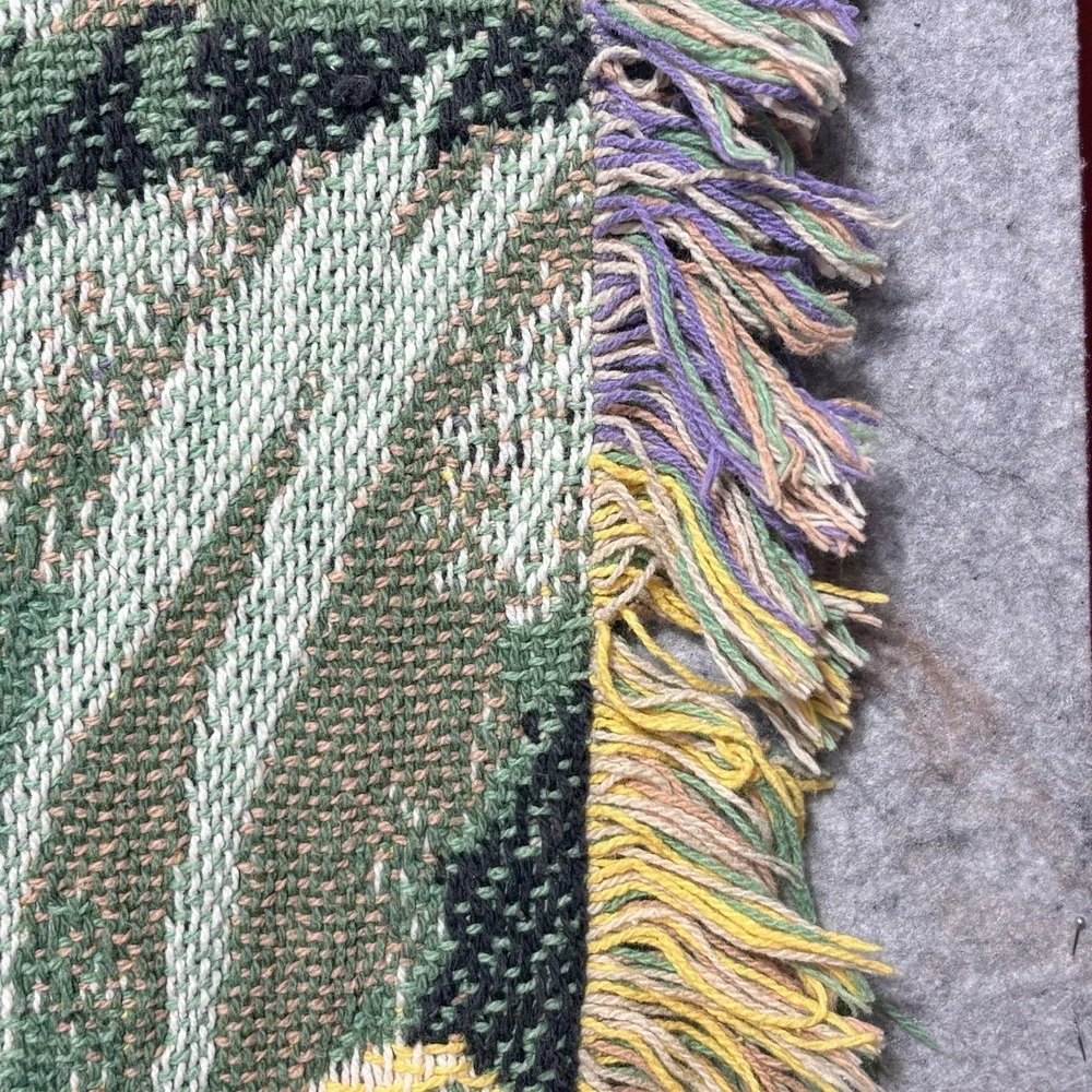Vintage Woven Bunny Rabbit Tapestry Throw Blanket Fringe Easter Cottagecore